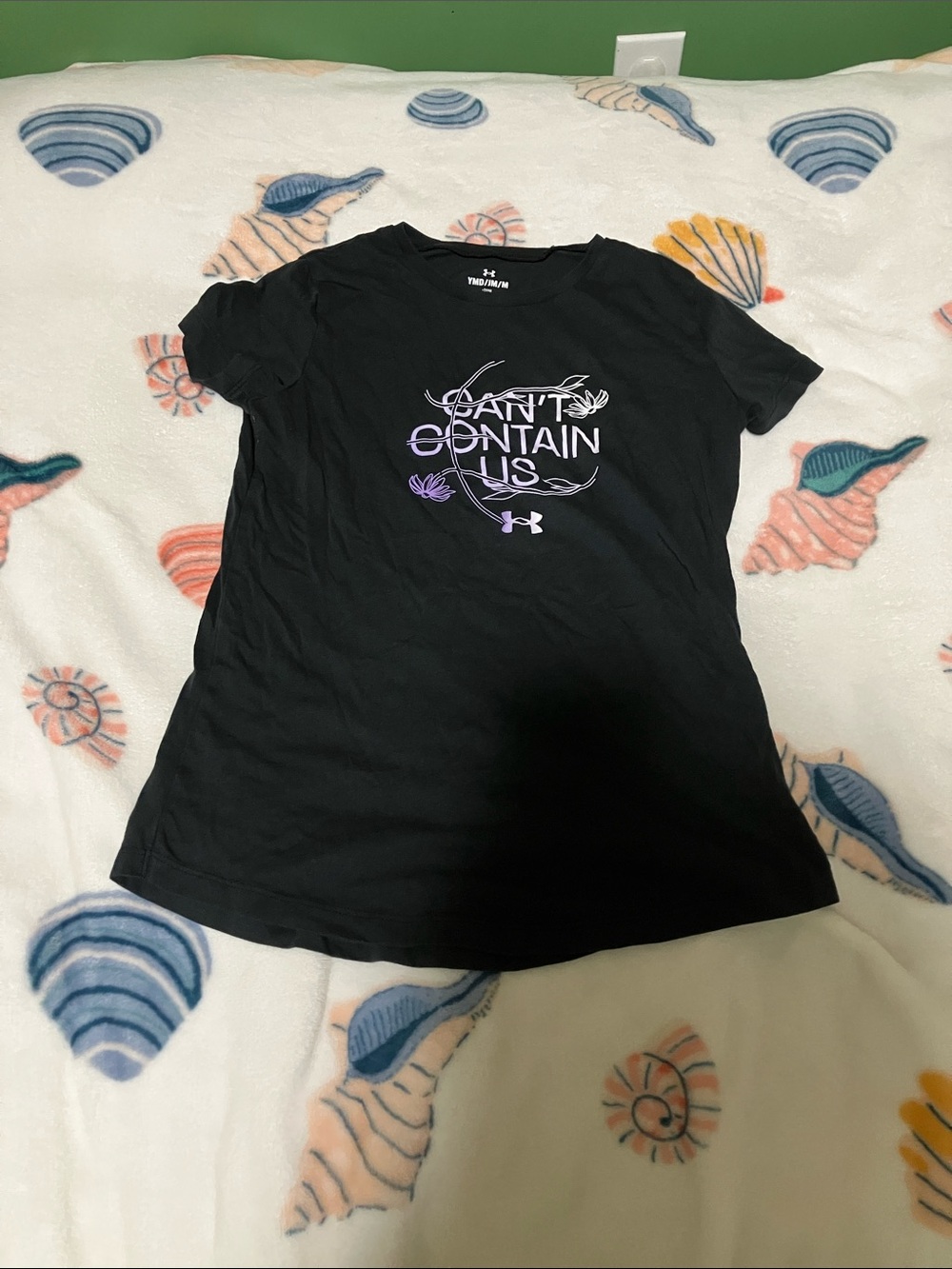 Under Armour Black Short Sleeve Tee with Lavender Graphic - "Can't Contain Us"